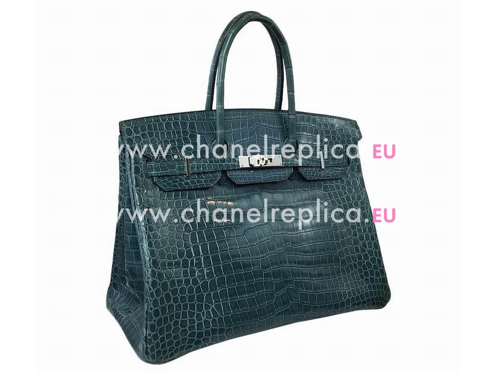 Hermes Birkin 35 Porosus Crocodile Blue Jean Palladium Hand Sew H1035CGS