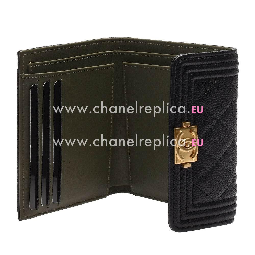 CHANEL Boy Gold Hardware Caviar Calfskin Wallet Black/Army Green C7010801