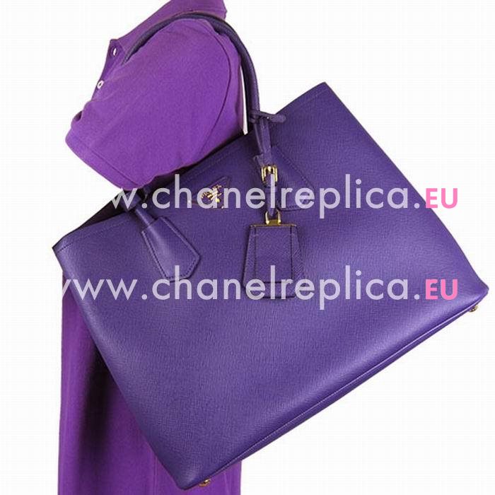 Prada Saffiano Cuir Large Double Tote Bag Purple B2756T-2A4A-F0030