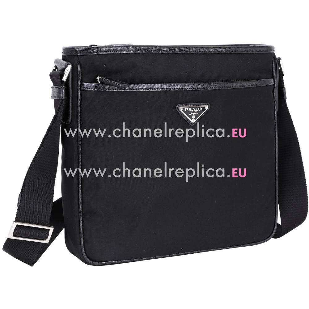 Prada Classic Triangle Logo Nylon Message Bag Black P7021606