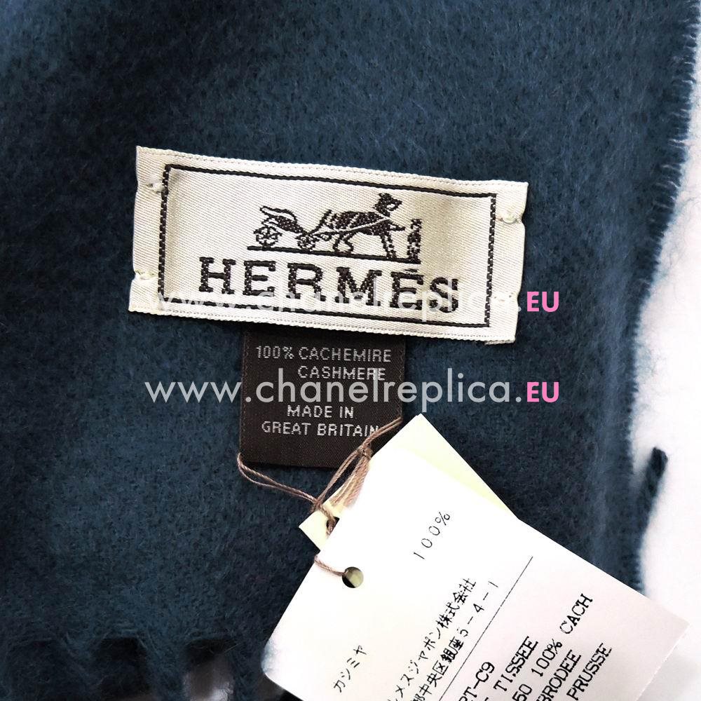 Hermes Shads Kerseymere Wool Scarf Royal Blue Green H6102846
