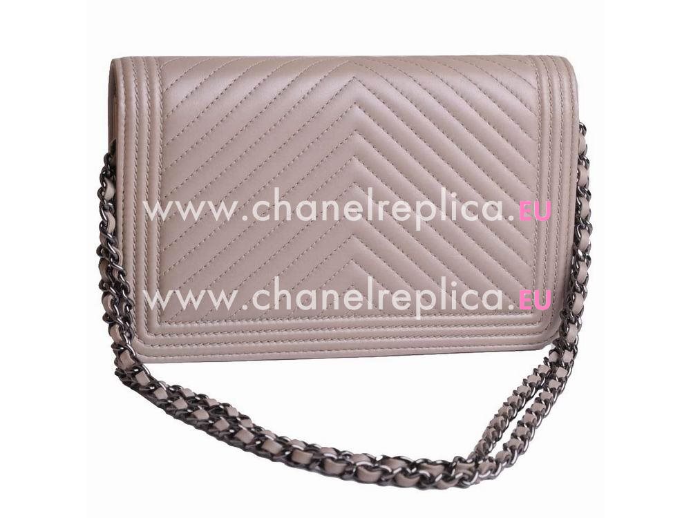 Chanel Lambskin Chevron Woc Bag Silver Chain Nude A59587