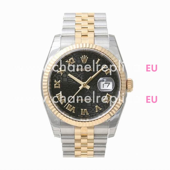Rolex Datejust Automatic 37mm 18K Gold Stainless Steel Watch Black R116233-6