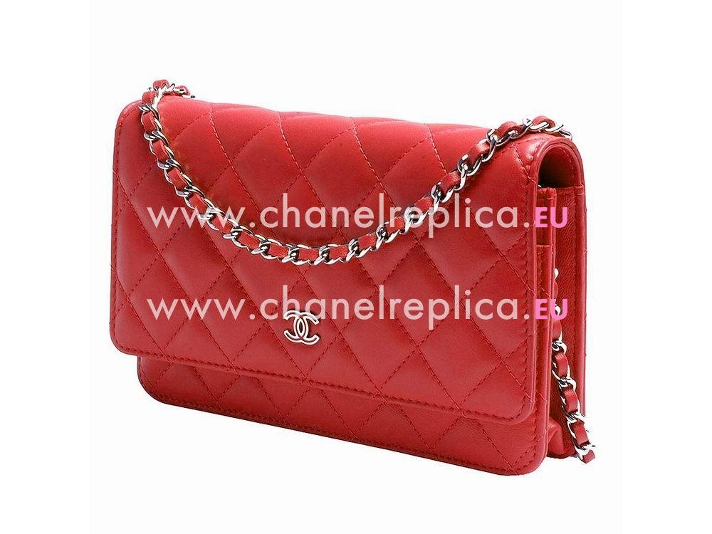 Chanel Ceramic CC Lambskin Woc Bag Silver Chain Red A33814RTC