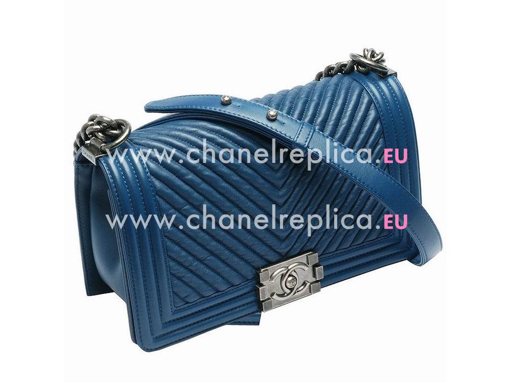 Chanel Lambskin Chevron Anti-Silver Coco Flap Bag Blue A57870