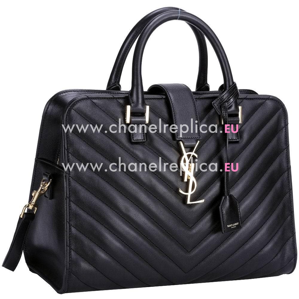 YSL Saint Laurent Cabas Monogram YSL Calfskin Bag In Black YSL5676031