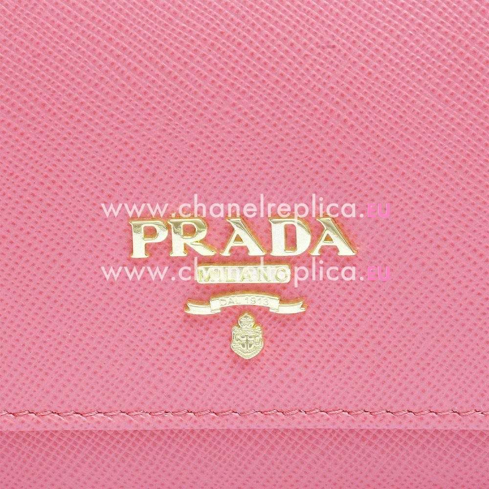 Prada Saffiano Gold Embossment Logo Cowhide Wallet In Pink PR5974258