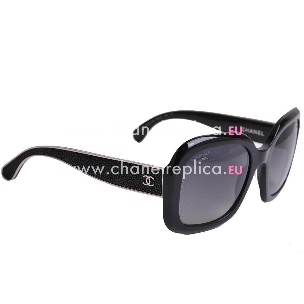 Chanel CC LOGO Genuine stingray skin Metal Edged sunglasses (black silver) 5272Q