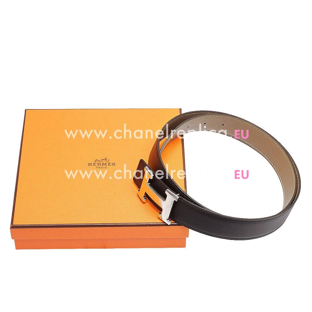 Hermes Gold H Buckle Black Box and Light Coffee Epsom Leather Two-sided Belt H553N82