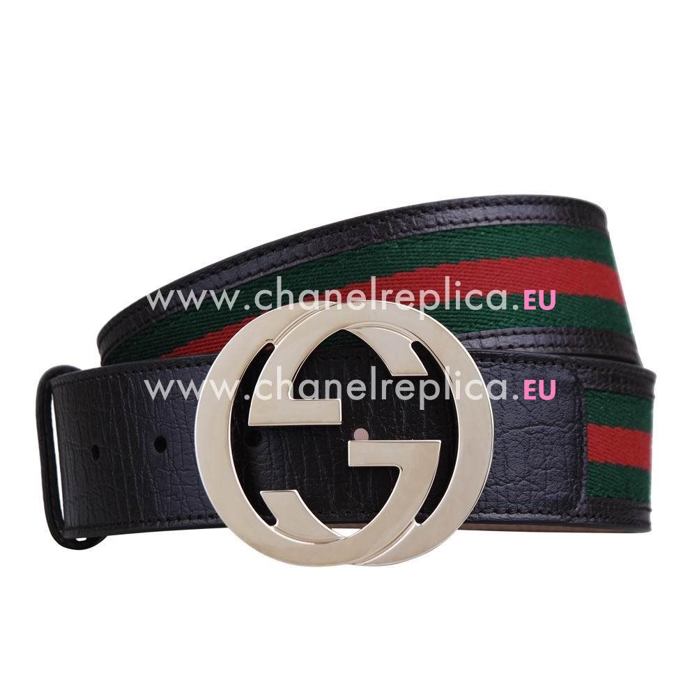 Gucci Classic Fabric Cowhide Silver Buckle Belt G451053