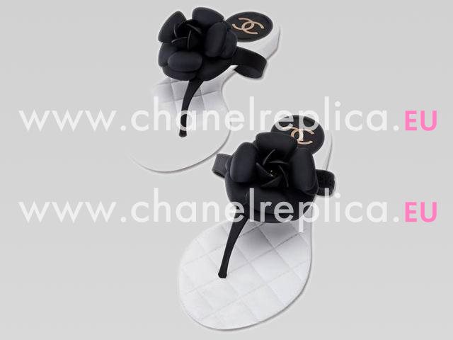 Chanel Camellia Flip-Flops Sandal In Black&White 264286