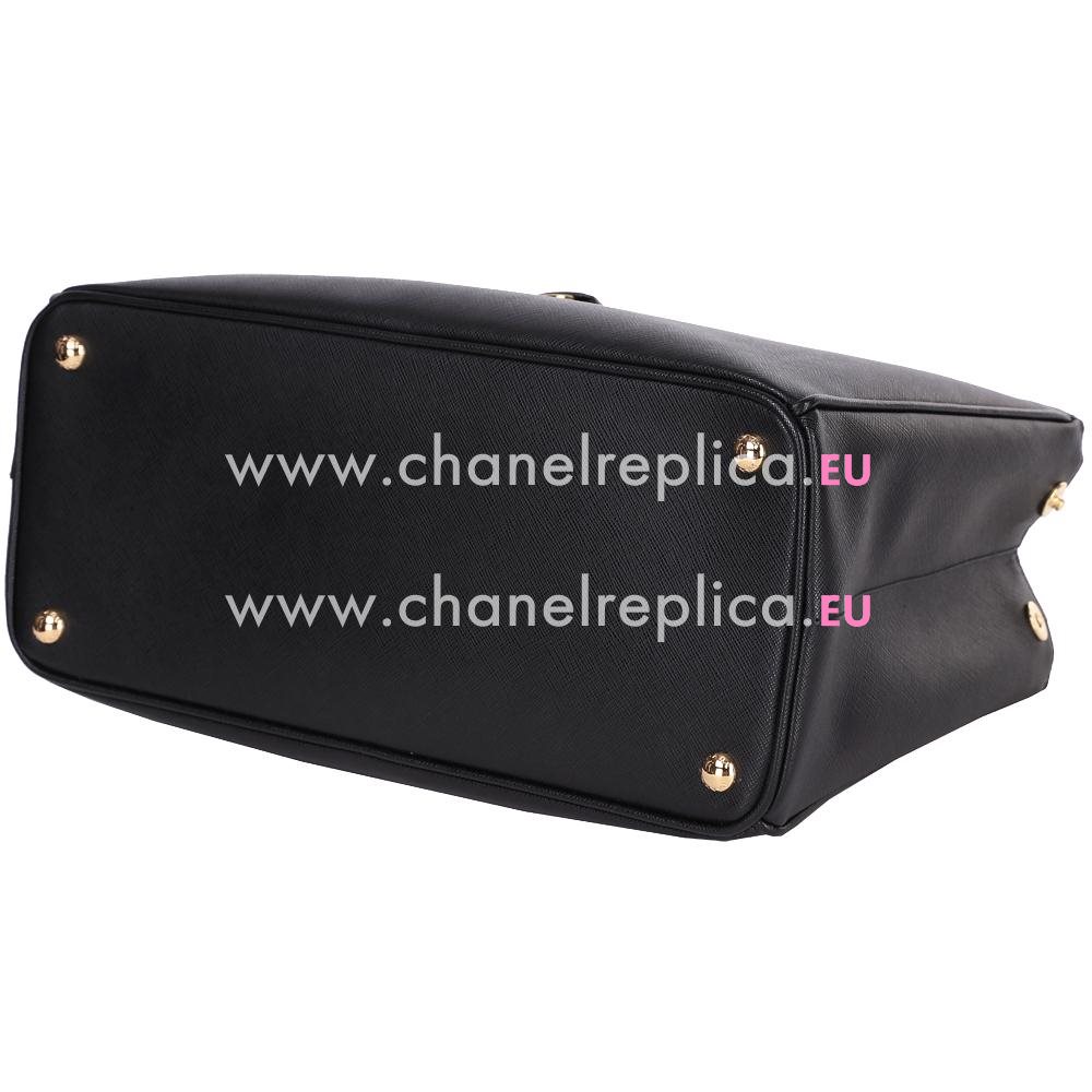 Prada Saffiano Lux Triangle Logo Plate Shouldbag In Black PR597E22