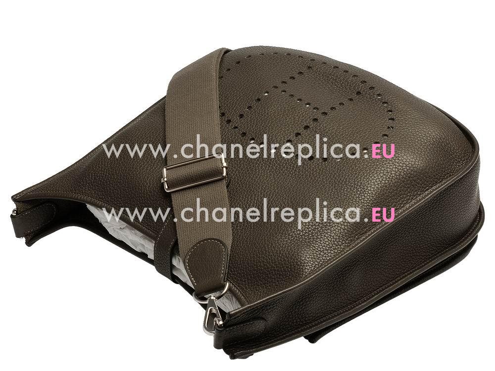 Hermes Evelyne Taurillon Clemence Brown Palladium Plated Hardware Shoulder Bag H056275CK8V