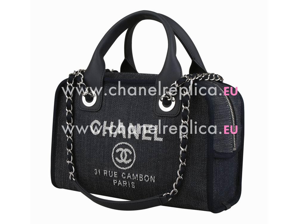 2015 Chanel Denim Deauville Bowling Handbag In Black A92749-BL