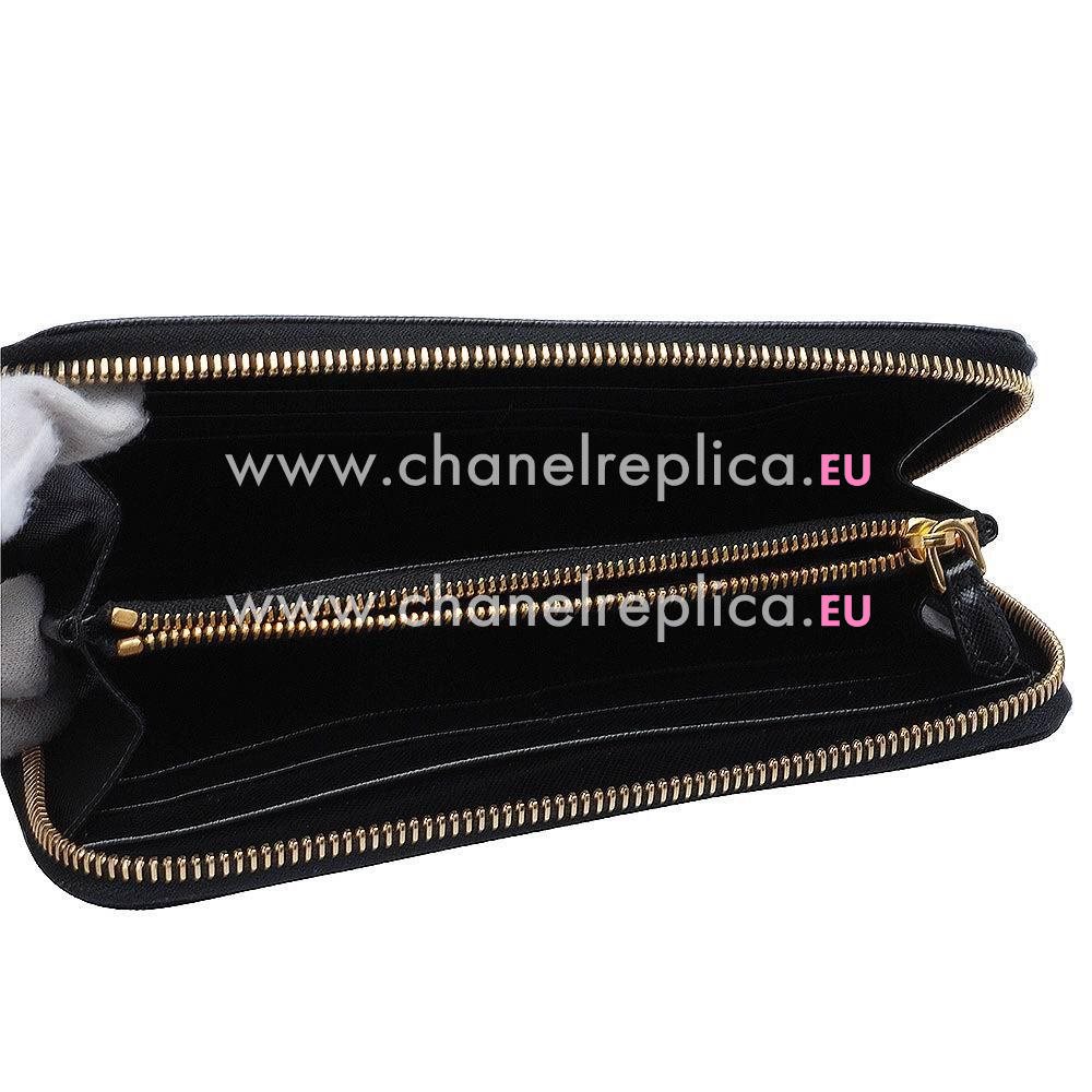 Prada Saffiano Gold Embossment Logo Cowhide Zipper Wallet In Black PR61017040