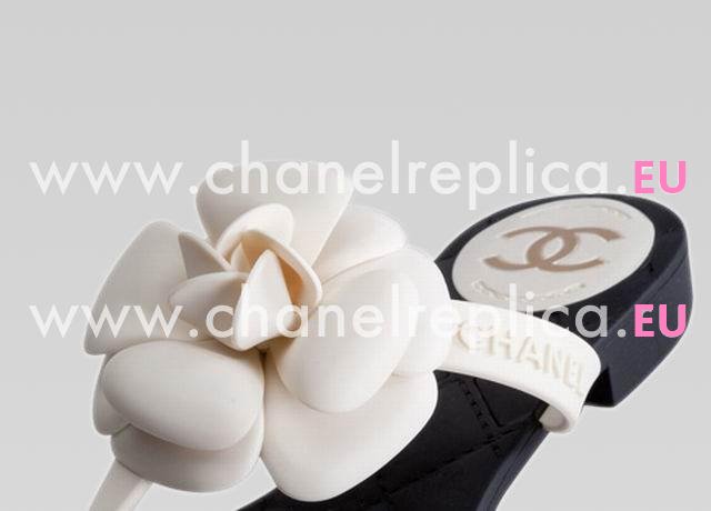Chanel Double C Camellia Flip-Flops Sandal In White&Black 270649