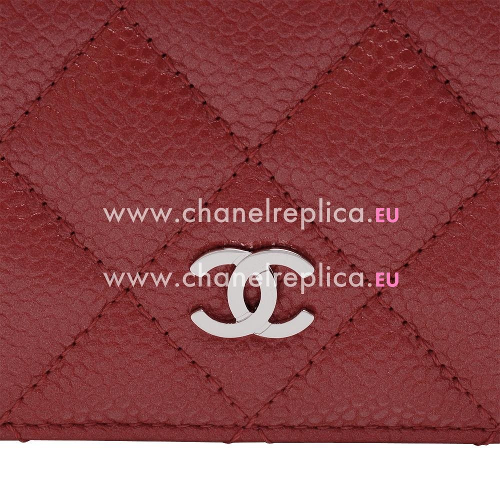 Chanel Caviar Silver CC Long Wallet In Red C56564