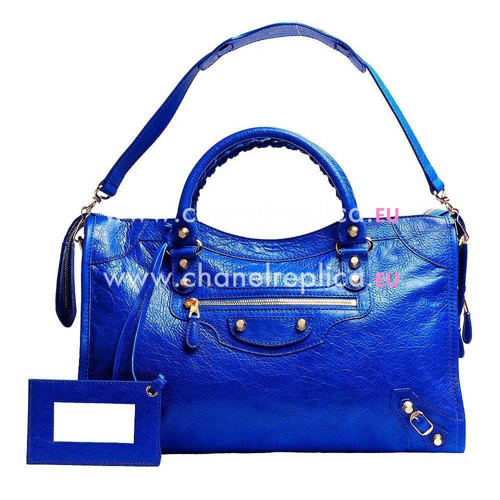 Balenciage City Lambskin Gold hardware Classic Bag Lightning Blue B2055013