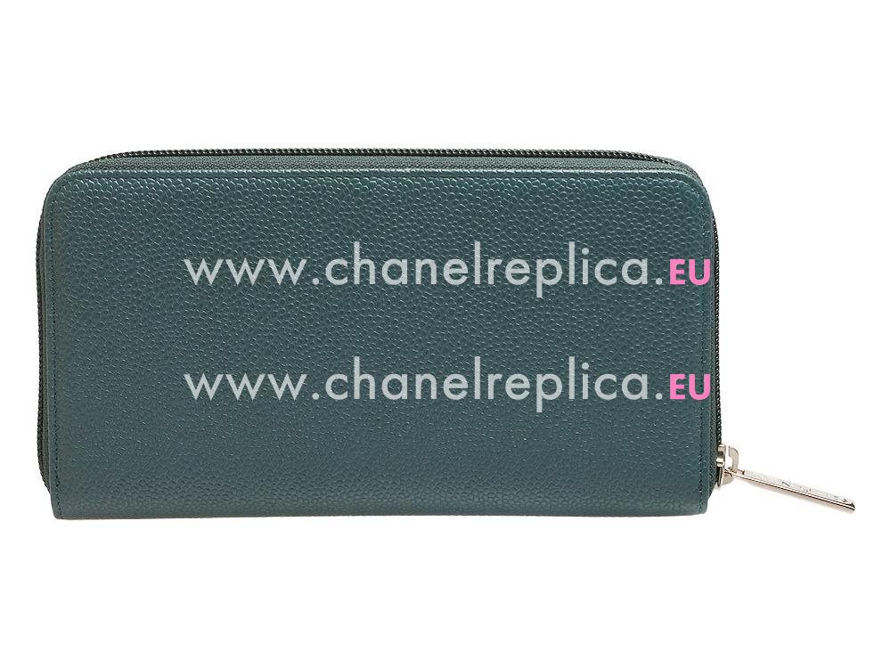 Chanel Caviar Leather CC Logo Wallet In Blue A56352