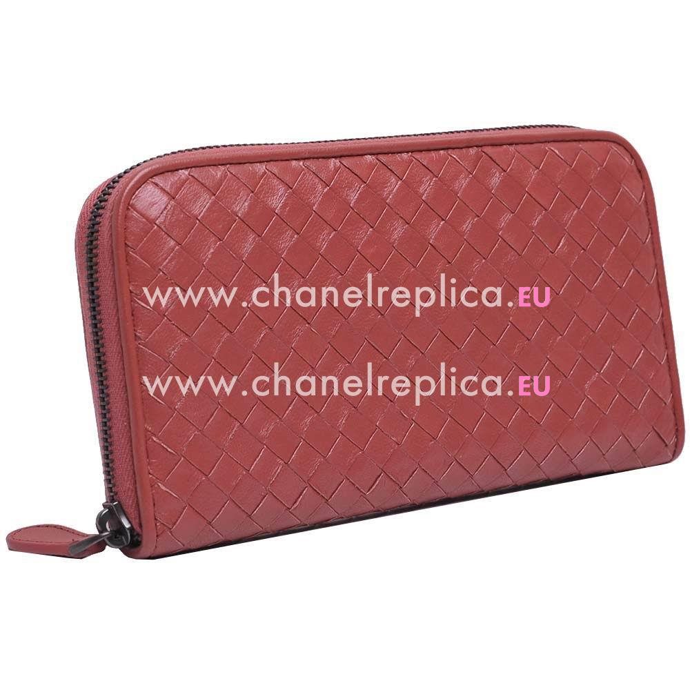 Bottega Veneta Classic Weave Zipper Nappa Wallet In Coral B6110720