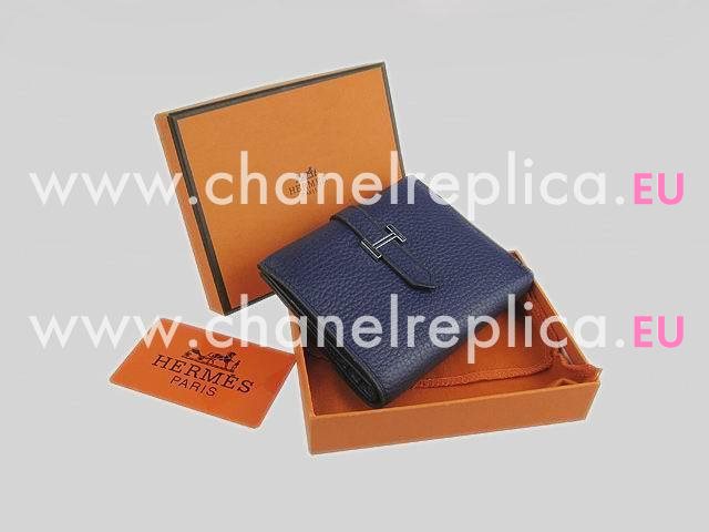 Hermes Classic Clemence Leather Purse Deep Blue H0006A