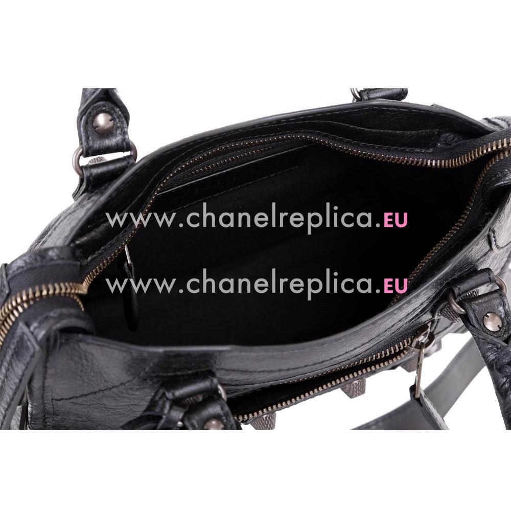 Balenciaga Classic Mini City Black Button Sheepskin Motorcycle Bag Black B7031502