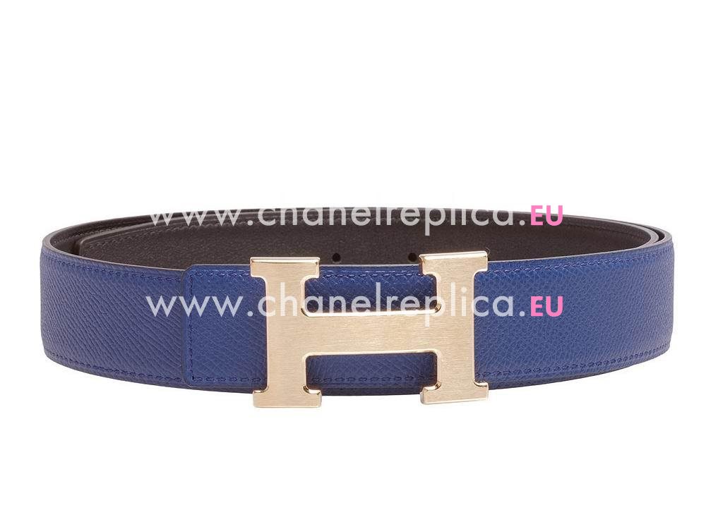 Hermes Gold H Buckle Sapphire Blue Epsom-Calfskin Two-sided Belt H596889