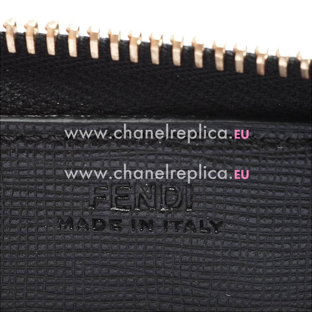 FENDI Classic Sawtooth Cowhide Leather Wallets Black F1548736