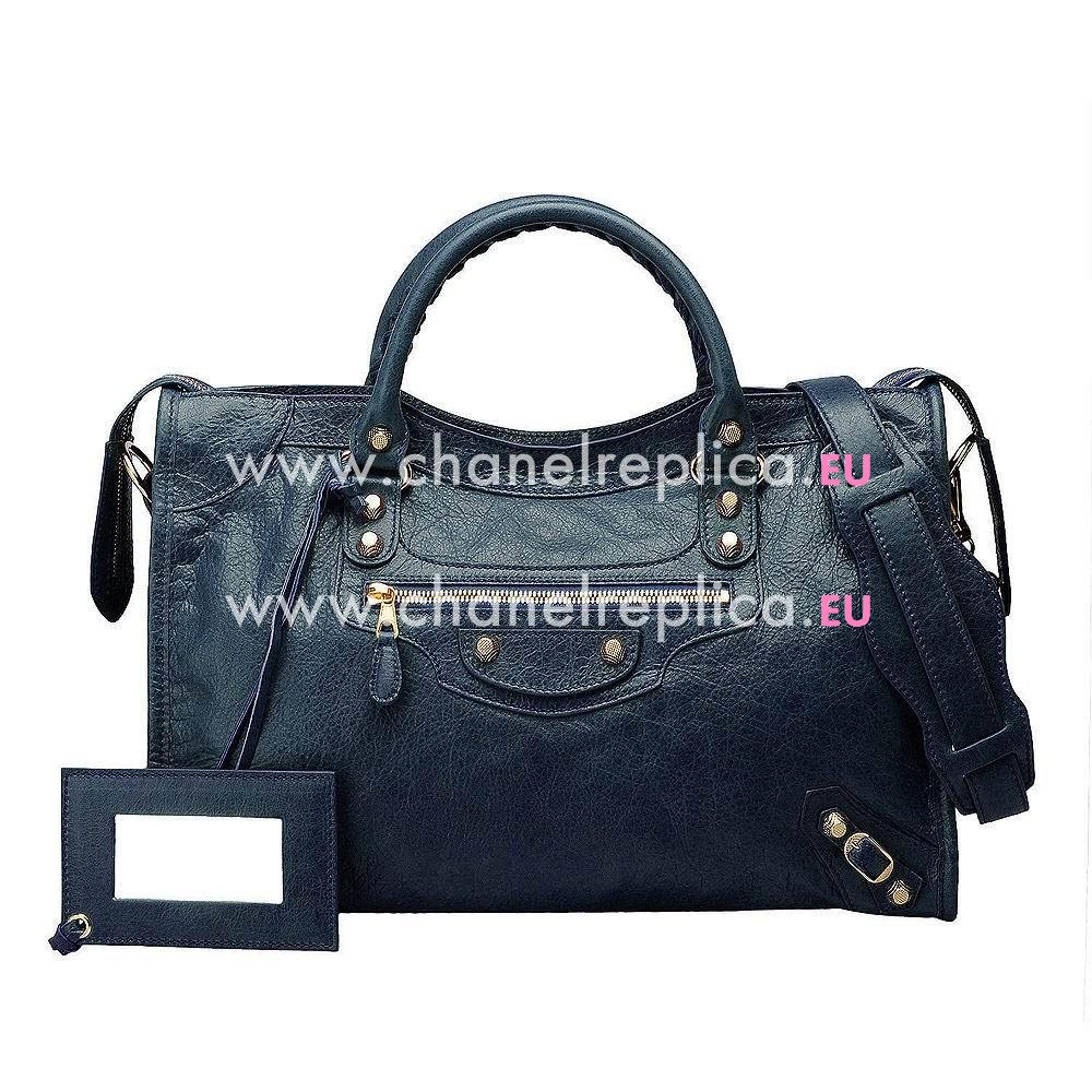 Balenciage City Lambskin Gold hardware Classic Bag Deep Blue B2055016