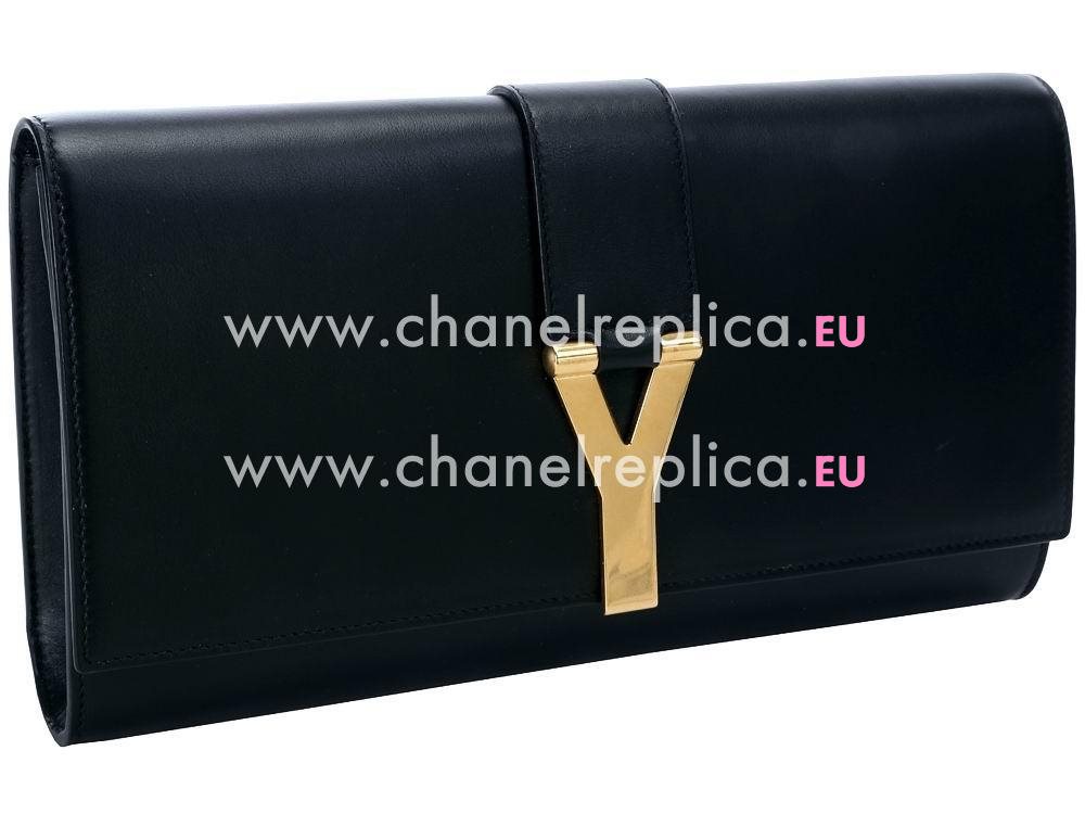 YSL Chyc Leather Leather Clutch Y CalfskinHandBag In Black YSL4617400