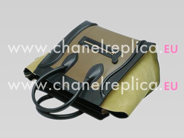 Celine Calfskin&Chamois Luggage Mini Bag Black&sienna 136908CBY