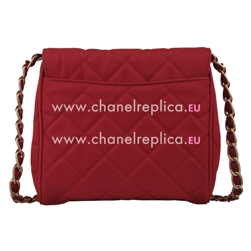 Prada Teaauto Saffiano Classic Triangle Logo Nylon Chain Shoulder Bag Red PR733848