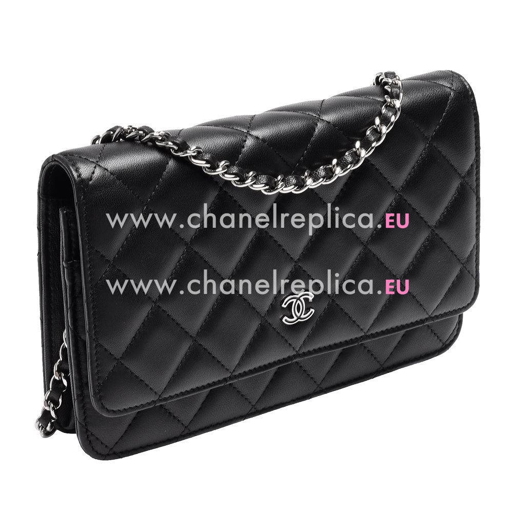 Chanel Classic Ceramics Silvery Chain Goatskin Shoulder Bag Black C6112109