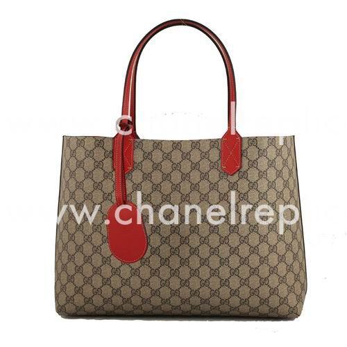 Gucci Calfskin PVC Two Sided Tote Bag In Khaki Red G5594608