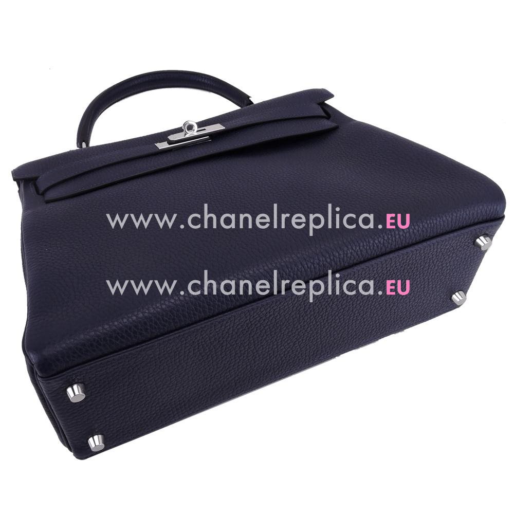 Hermes Kelly 32cm Deep Blue Clemence Leather Palladium Hardware Handbag HK1032LBU