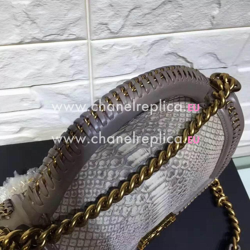 CHANEL LeBoy Copper Hardware South Africa python skin Boy Bag in Gray/White C6121106