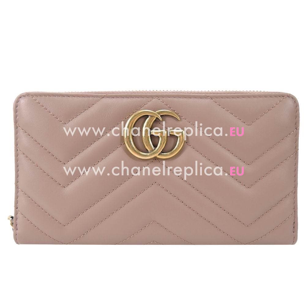 Gucci GG marmont Calfskin Zipper Wellets In Pink Camel G5464B30