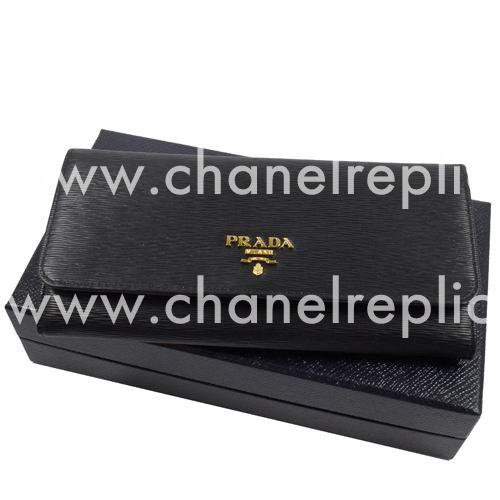 Prada Saffiano Gold Embossment Logo Cowhide Wallet In Black PR61017047