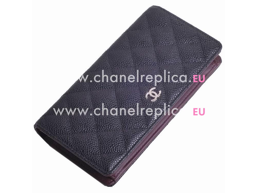 Chanel Classic CC Caviar Long Wallet Black Silver A31509