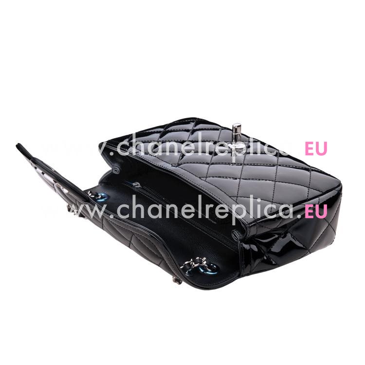 Chanel Black Patent Leather Silver Chain Flap Bag A92781VS