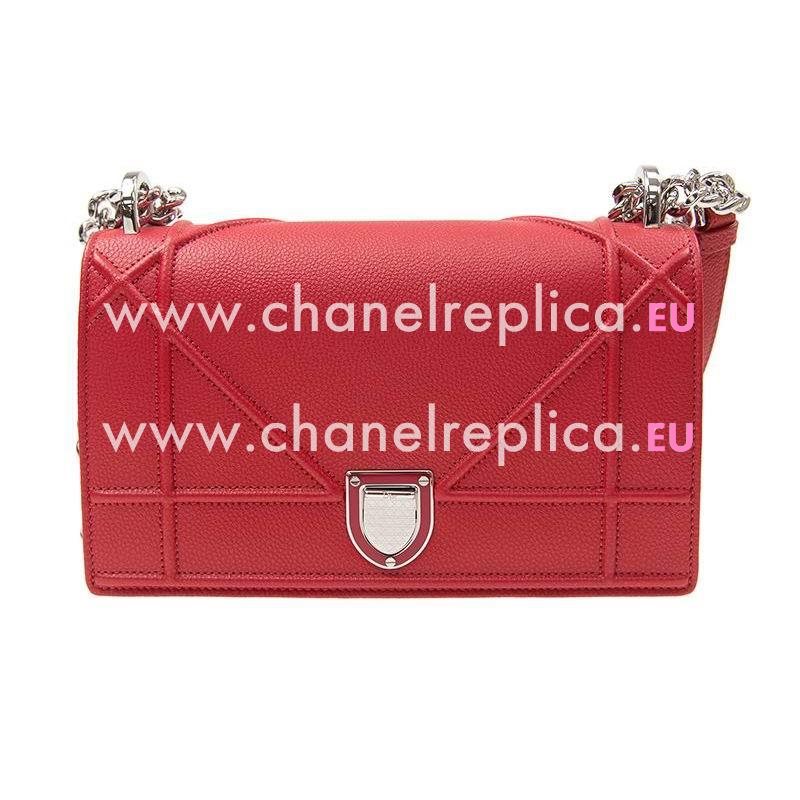 Christian Dior Small Diorama Bag Red Grain Cowhide Silver-tone Lock M0421PVRG383