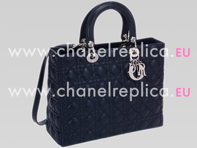 Dior Lady Dior Cannage Lambskin In Dark-Blue(Large) D4029