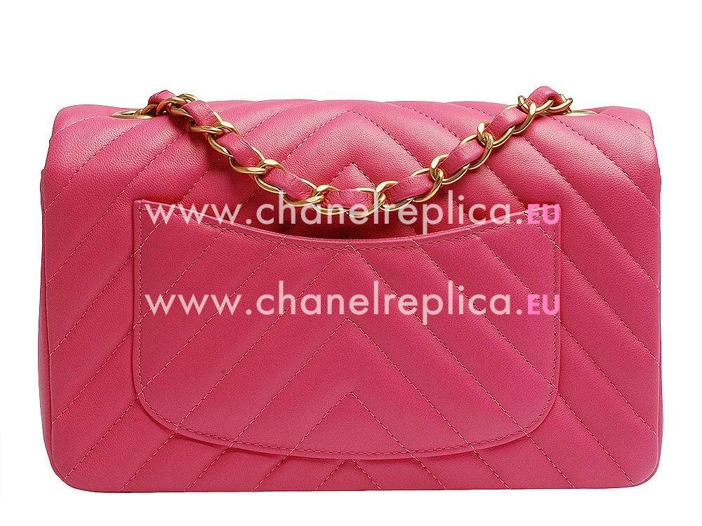 Chanel Lambskin Chevron Mini Coco Bag Hot Pink Gold A59222