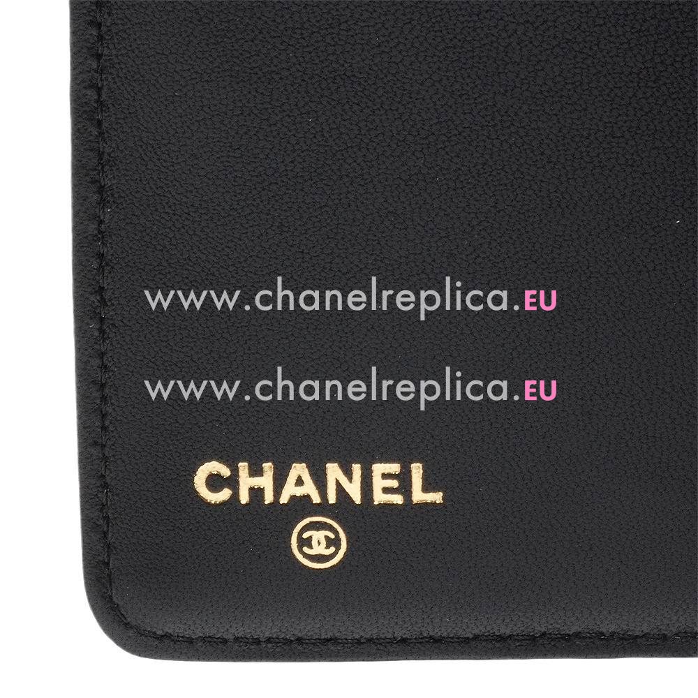 Chanel Lambskin Anti-gold Lock Boy Long Wallet Black A654115