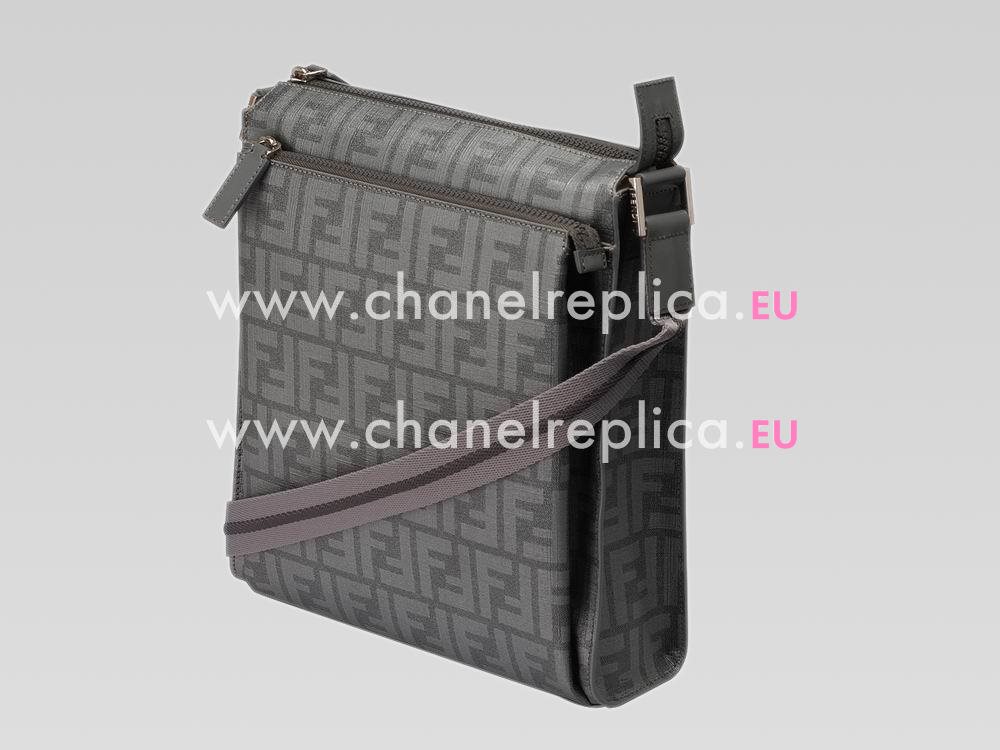 FENDI Classic FF Logo PVC Reporter Bag In Gray FE483728