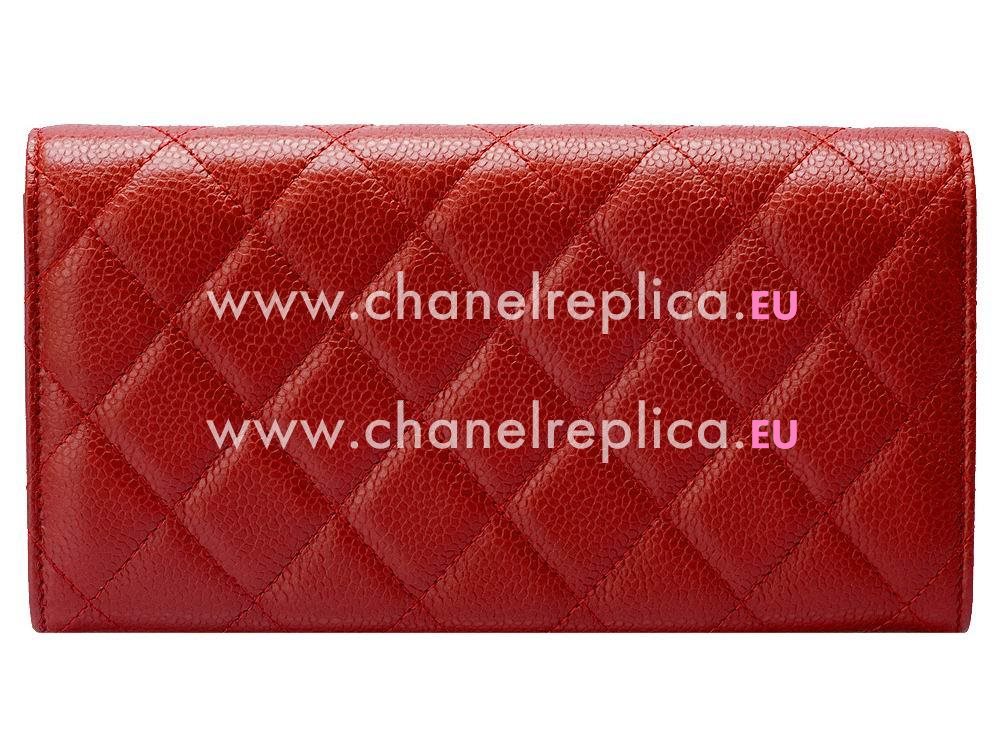 Chanel Caviar Silver CC Long Wallet In Red A51877