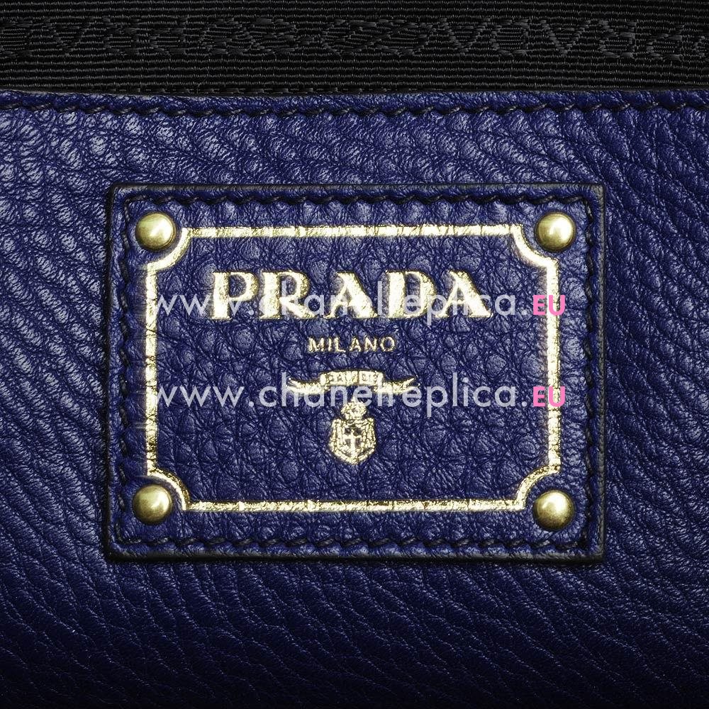Prada Vitello Daino Triangle Logo Caviar Calfskin Should/handbag Deep Blue PR5635386