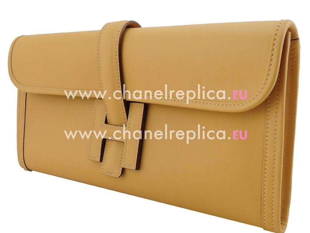 Hermes Pochette Jige Swift Leather Long Wallet Camel H47913