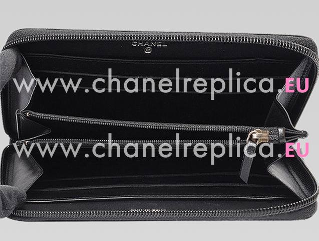 Chanel Boy Lambskin Antique-Silver Zipper Wallet Black A40038