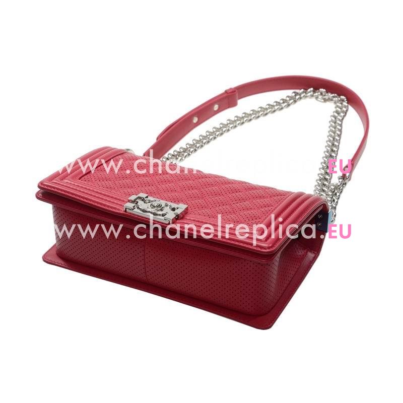 Chanel Red Lambskin Medium Boy Bag Silver Hardware A90163LREDS